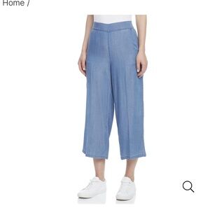 Anne klein Chambray denim tensel crop loose pants XL wide leg elastic waist NWT